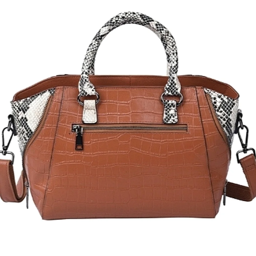 Genuine Leather Reptile Embossed Handbag Snake Accents - Picture 3 of 10